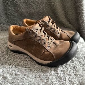 Keen Brown Leather Lace-Up Women's Sneakers with Black Toe Size 8